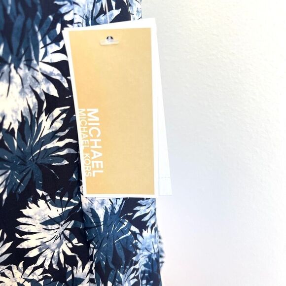 Michael Kors Palm Print Blouson High-Neck Tankini Top Navy Small - Picture 6 of 15